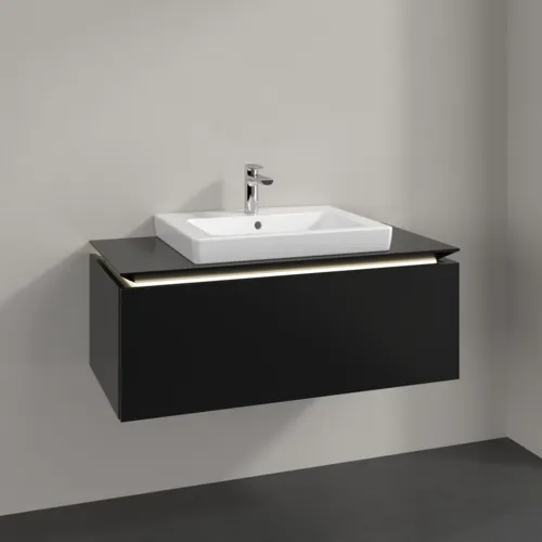 Bild von VILLEROY BOCH Legato Waschbeckenunterschrank, mit Beleuchtung, 1 Auszug, 1000 x 380 x 500 mm, Black Matt Lacquer / Black Matt Lacquer #B680L0PD