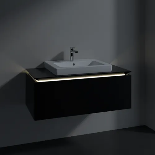 Bild von VILLEROY BOCH Legato Waschbeckenunterschrank, mit Beleuchtung, 1 Auszug, 1000 x 380 x 500 mm, Black Matt Lacquer / Black Matt Lacquer #B680L0PD