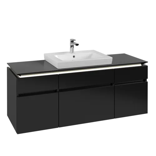 Bild von VILLEROY BOCH Legato Waschbeckenunterschrank, mit Beleuchtung, 5 Auszüge, 1400 x 550 x 500 mm, Black Matt Lacquer / Black Matt Lacquer #B685L0PD