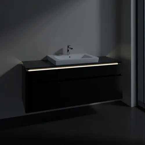 Bild von VILLEROY BOCH Legato Waschbeckenunterschrank, mit Beleuchtung, 5 Auszüge, 1400 x 550 x 500 mm, Black Matt Lacquer / Black Matt Lacquer #B685L0PD