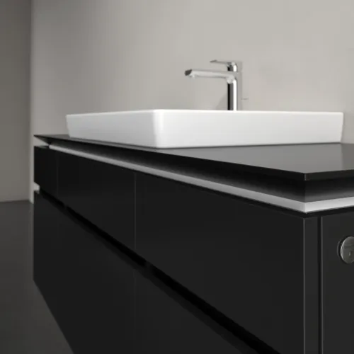 Bild von VILLEROY BOCH Legato Waschbeckenunterschrank, mit Beleuchtung, 5 Auszüge, 1400 x 550 x 500 mm, Black Matt Lacquer / Black Matt Lacquer #B685L0PD