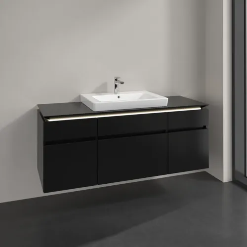 Bild von VILLEROY BOCH Legato Waschbeckenunterschrank, mit Beleuchtung, 5 Auszüge, 1400 x 550 x 500 mm, Black Matt Lacquer / Black Matt Lacquer #B685L0PD