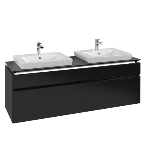 Bild von VILLEROY BOCH Legato Waschbeckenunterschrank, mit Beleuchtung, 4 Auszüge, 1600 x 550 x 500 mm, Black Matt Lacquer / Black Matt Lacquer #B693L0PD