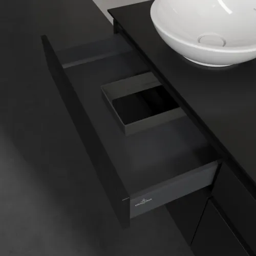 Bild von VILLEROY BOCH Legato Waschbeckenunterschrank, mit Beleuchtung, 4 Auszüge, 1400 x 550 x 500 mm, Black Matt Lacquer / Black Matt Lacquer #B588L0PD