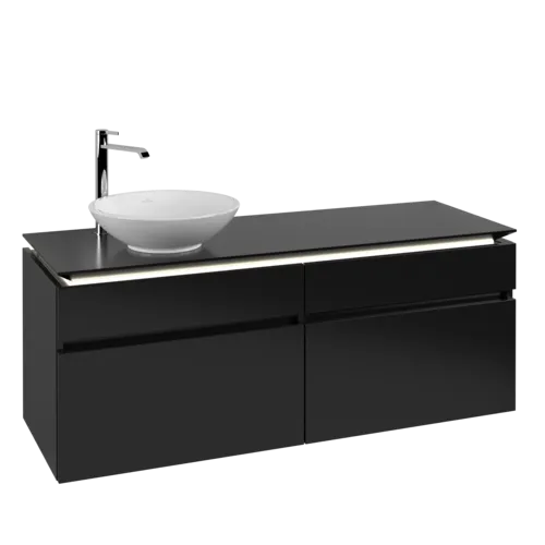 Bild von VILLEROY BOCH Legato Waschbeckenunterschrank, mit Beleuchtung, 4 Auszüge, 1400 x 550 x 500 mm, Black Matt Lacquer / Black Matt Lacquer #B588L0PD