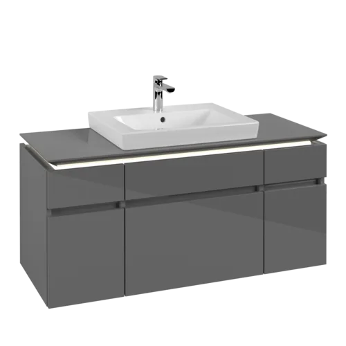 Bild von VILLEROY BOCH Legato Waschbeckenunterschrank, mit Beleuchtung, 5 Auszüge, 1200 x 550 x 500 mm, Glossy Grey / Glossy Grey #B683L0FP
