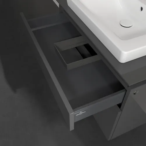 Bild von VILLEROY BOCH Legato Waschbeckenunterschrank, mit Beleuchtung, 2 Auszüge, 800 x 550 x 500 mm, Glossy Grey / Glossy Grey #B679L0FP