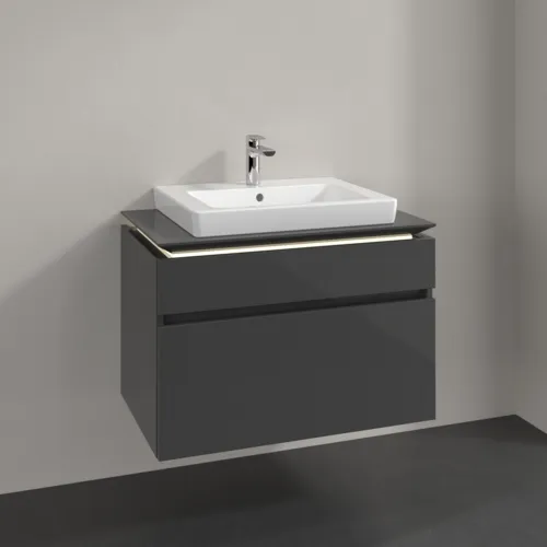 Bild von VILLEROY BOCH Legato Waschbeckenunterschrank, mit Beleuchtung, 2 Auszüge, 800 x 550 x 500 mm, Glossy Grey / Glossy Grey #B679L0FP