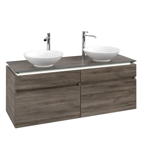 Bild von VILLEROY BOCH Legato Waschbeckenunterschrank, mit Beleuchtung, 4 Auszüge, 1400 x 550 x 500 mm, Stone Oak / Stone Oak #B592L0RK