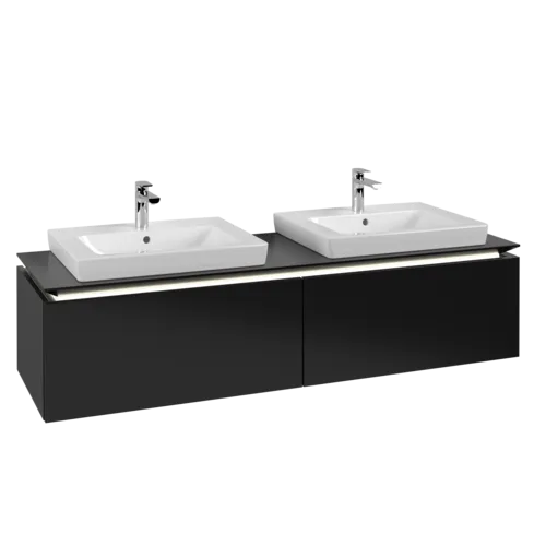 Bild von VILLEROY BOCH Legato Waschbeckenunterschrank, mit Beleuchtung, 2 Auszüge, 1600 x 380 x 500 mm, Black Matt Lacquer / Black Matt Lacquer #B692L0PD
