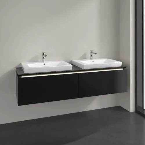 Bild von VILLEROY BOCH Legato Waschbeckenunterschrank, mit Beleuchtung, 2 Auszüge, 1600 x 380 x 500 mm, Black Matt Lacquer / Black Matt Lacquer #B692L0PD