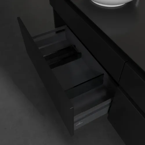 Bild von VILLEROY BOCH Legato Waschbeckenunterschrank, mit Beleuchtung, 4 Auszüge, 1600 x 550 x 500 mm, Black Matt Lacquer / Black Matt Lacquer #B600L0PD