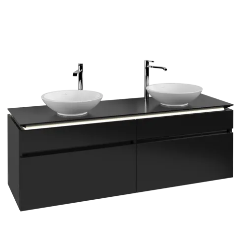 Bild von VILLEROY BOCH Legato Waschbeckenunterschrank, mit Beleuchtung, 4 Auszüge, 1600 x 550 x 500 mm, Black Matt Lacquer / Black Matt Lacquer #B600L0PD
