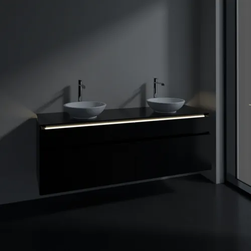 Bild von VILLEROY BOCH Legato Waschbeckenunterschrank, mit Beleuchtung, 4 Auszüge, 1600 x 550 x 500 mm, Black Matt Lacquer / Black Matt Lacquer #B600L0PD