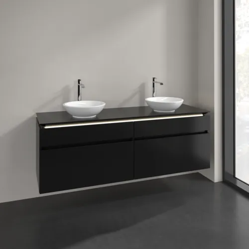 Bild von VILLEROY BOCH Legato Waschbeckenunterschrank, mit Beleuchtung, 4 Auszüge, 1600 x 550 x 500 mm, Black Matt Lacquer / Black Matt Lacquer #B600L0PD