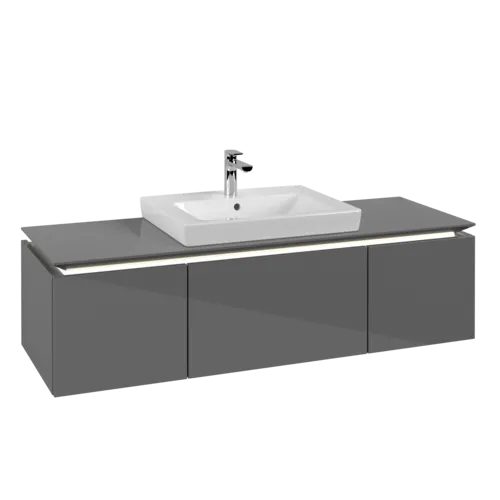 Bild von VILLEROY BOCH Legato Waschbeckenunterschrank, mit Beleuchtung, 3 Auszüge, 1400 x 380 x 500 mm, Glossy Grey / Glossy Grey #B684L0FP