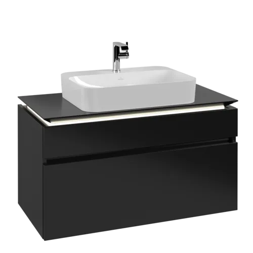 Bild von VILLEROY BOCH Legato Waschbeckenunterschrank, mit Beleuchtung, 2 Auszüge, 1000 x 550 x 500 mm, Black Matt Lacquer / Black Matt Lacquer #B756L0PD