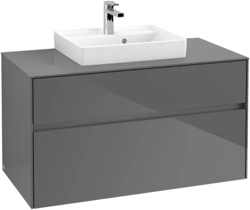 Picture of VILLEROY BOCH Collaro Vanity unit, with lighting, 2 pull-out compartments, 1000 x 548 x 500 mm, Glossy Grey / Glossy Grey #C016B0FP