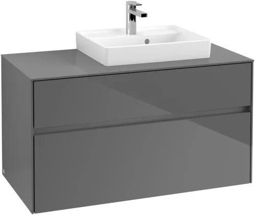 Bild von VILLEROY BOCH Collaro Waschbeckenunterschrank, mit Beleuchtung, 2 Auszüge, 1000 x 548 x 500 mm, Glossy Grey / Glossy Grey #C015B0FP