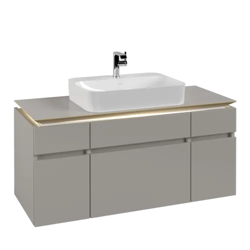 Bild von VILLEROY BOCH Legato Waschbeckenunterschrank, mit Beleuchtung, 5 Auszüge, 1200 x 550 x 500 mm, Soft Grey / Soft Grey #B758L0VK