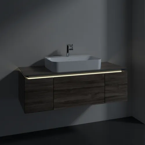 Bild von VILLEROY BOCH Legato Waschbeckenunterschrank, mit Beleuchtung, 3 Auszüge, 1200 x 380 x 500 mm, Stone Oak / Stone Oak #B757L0RK