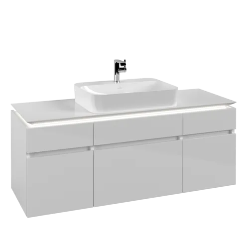 Bild von VILLEROY BOCH Legato Waschbeckenunterschrank, mit Beleuchtung, 5 Auszüge, 1400 x 550 x 500 mm, Glossy White / Glossy White #B760L0DH