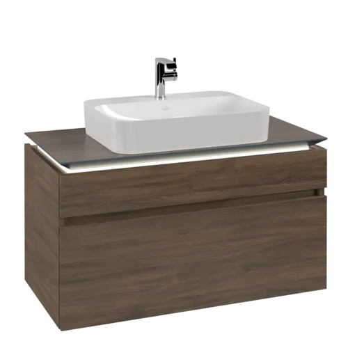 Bild von VILLEROY BOCH Legato Waschbeckenunterschrank, mit Beleuchtung, 2 Auszüge, 1000 x 550 x 500 mm, Arizona Oak / Arizona Oak #B756L0VH