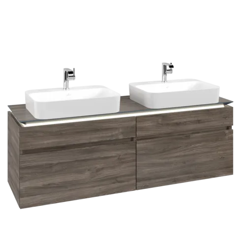 Bild von VILLEROY BOCH Legato Waschbeckenunterschrank, mit Beleuchtung, 4 Auszüge, 1600 x 550 x 500 mm, Stone Oak / Stone Oak #B768L0RK