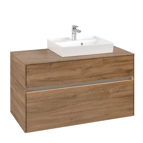 Picture of VILLEROY BOCH Collaro washbasin vanity unit, with lighting, 2 pull-outs, 1000 x 548 x 500 mm, Kansas Oak #C015B0RH