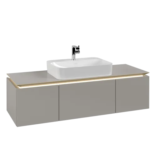 Bild von VILLEROY BOCH Legato Waschbeckenunterschrank, mit Beleuchtung, 3 Auszüge, 1400 x 380 x 500 mm, Soft Grey / Soft Grey #B759L0VK