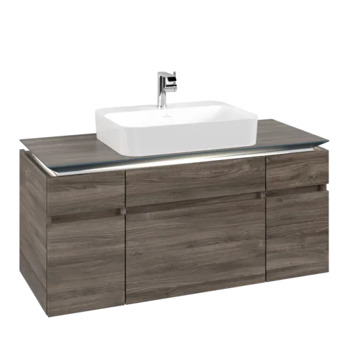 Bild von VILLEROY BOCH Legato Waschbeckenunterschrank, mit Beleuchtung, 5 Auszüge, 1200 x 550 x 500 mm, Stone Oak / Stone Oak #B758L0RK