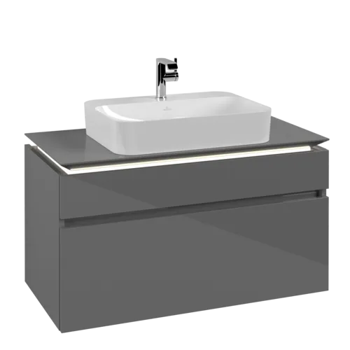 Bild von VILLEROY BOCH Legato Waschbeckenunterschrank, mit Beleuchtung, 2 Auszüge, 1000 x 550 x 500 mm, Glossy Grey / Glossy Grey #B756L0FP