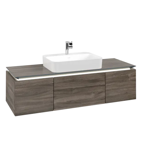 Bild von VILLEROY BOCH Legato Waschbeckenunterschrank, mit Beleuchtung, 3 Auszüge, 1400 x 380 x 500 mm, Stone Oak / Stone Oak #B759L0RK