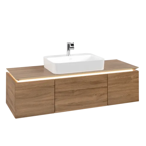 Bild von VILLEROY BOCH Legato Waschbeckenunterschrank, mit Beleuchtung, 3 Auszüge, 1400 x 380 x 500 mm, Kansas Oak / Kansas Oak #B759L0RH