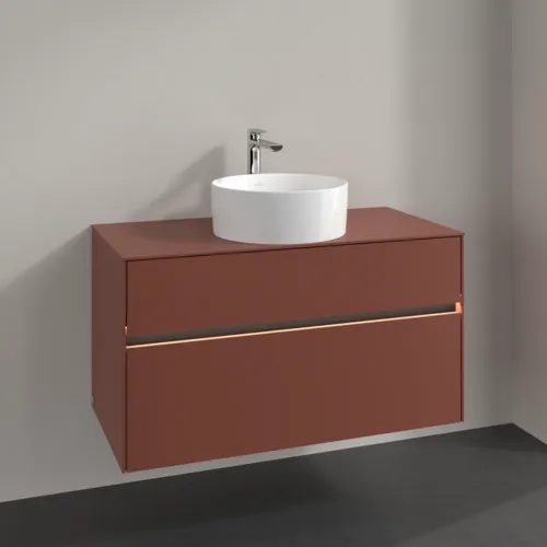 Bild von VILLEROY BOCH Collaro Waschbeckenunterschrank, mit Beleuchtung, 2 Auszüge, 1000 x 548 x 500 mm, Wine Red / Wine Red #C038B0AH