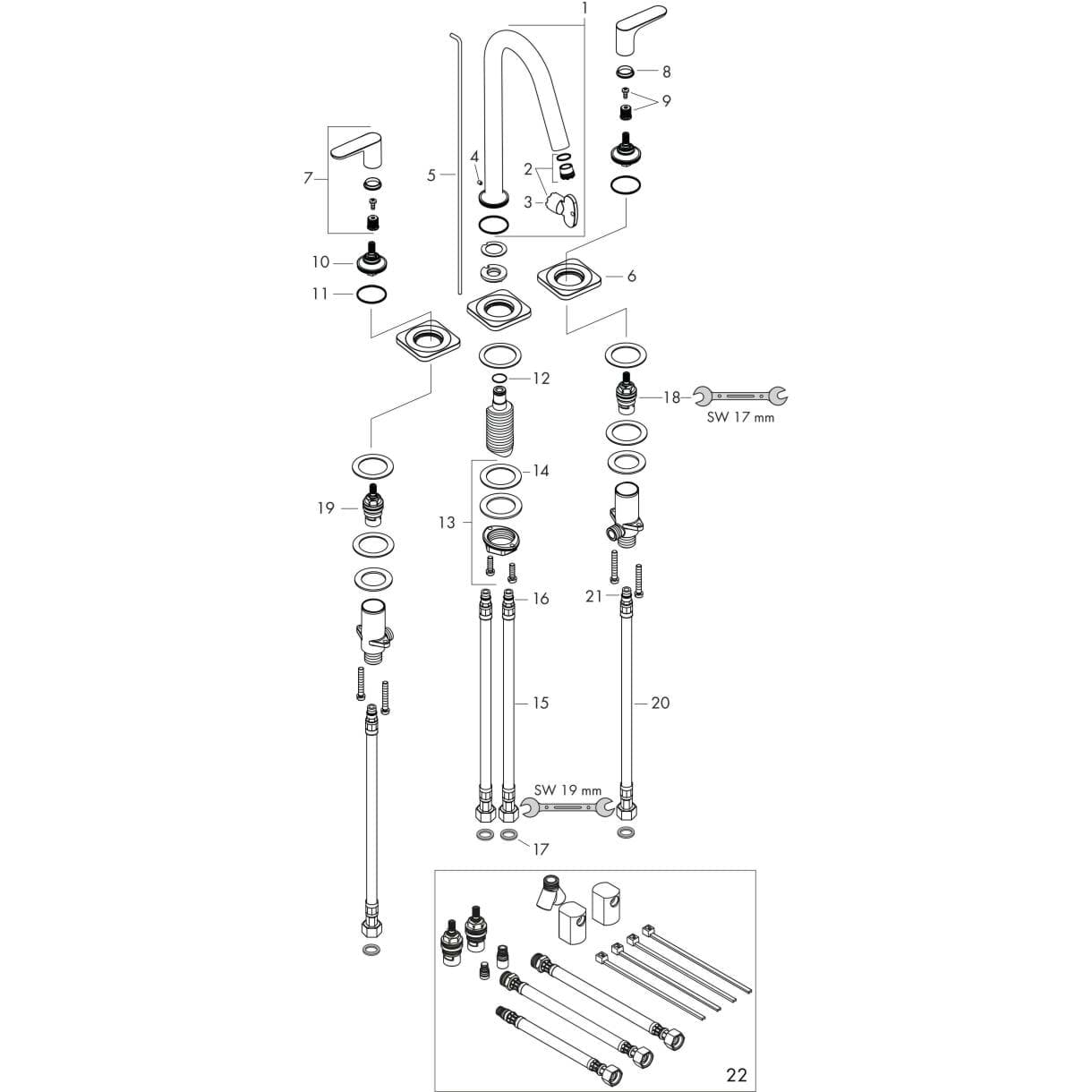Bild von HANSGROHE AXOR Citterio M 3-hole basin mixer 160 with lever handles, escutcheons and pop-up waste set Chrome 34133000