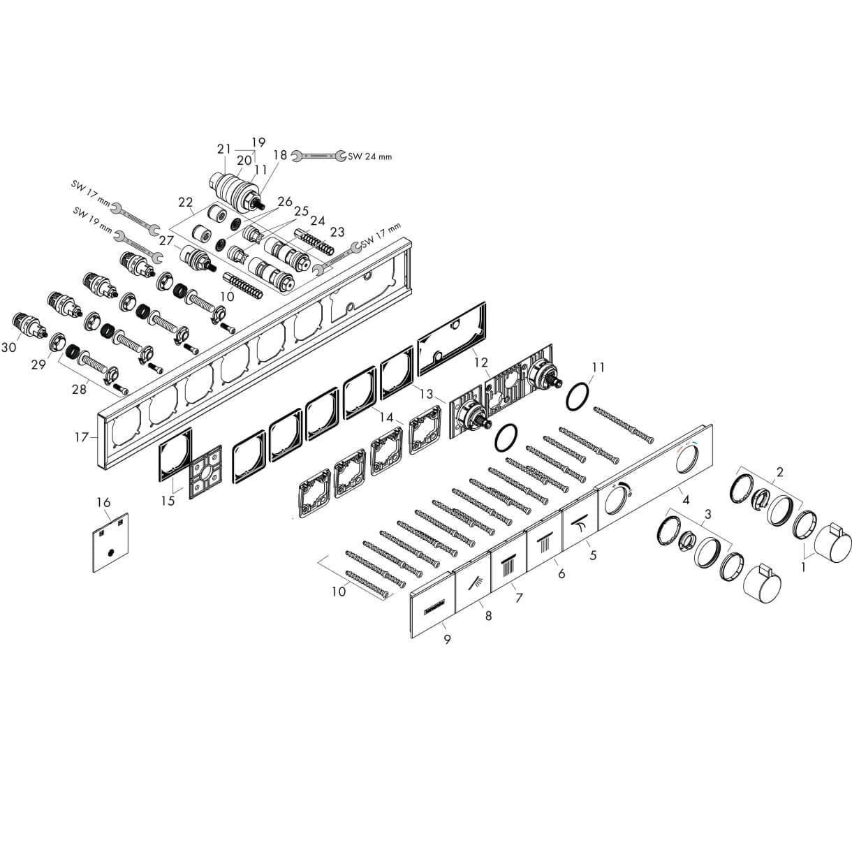 Bild von HANSGROHE RainSelect Thermostat for concealed installation for 4 functions Brushed Bronze 15382140