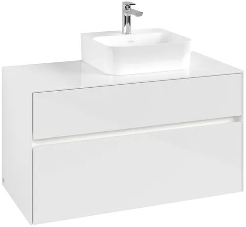 Bild von VILLEROY BOCH Collaro Waschbeckenunterschrank, mit Beleuchtung, 2 Auszüge, 1000 x 548 x 500 mm, Glossy White / Glossy White #C096B0DH