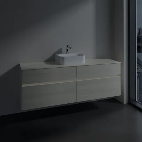 Picture of VILLEROY BOCH Collaro Vanity unit, with lighting, 4 pull-out compartments, 1600 x 548 x 500 mm, White Oak / White Oak #C104B0AA