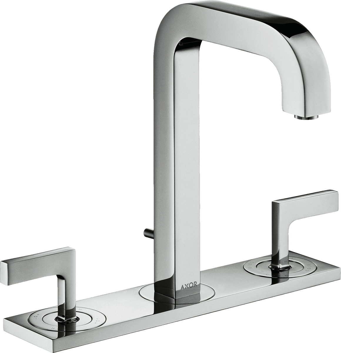 Picture of HANSGROHE AXOR Citterio 3-hole basin mixer 170 with 140 mm spout, lever handles, plate and pop-up waste #39136000 - chrome
