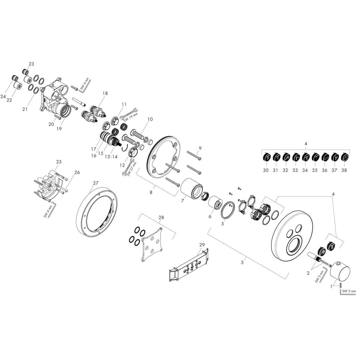Picture of HANSGROHE AXOR ShowerSolutions Thermostat for concealed installation round for 2 functions Brushed Nickel 36723820