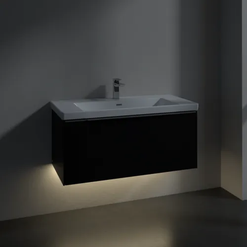 Bild von VILLEROY BOCH Subway 3.0 Waschbeckenunterschrank, mit Beleuchtung, 1 Auszug, 973 x 429 x 478 mm, Volcano Black #C569L0VL