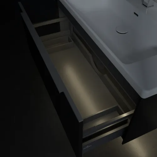 Bild von VILLEROY BOCH Subway 3.0 Waschbeckenunterschrank, mit Beleuchtung, 1 Auszug, 973 x 429 x 478 mm, Volcano Black #C569L0VL