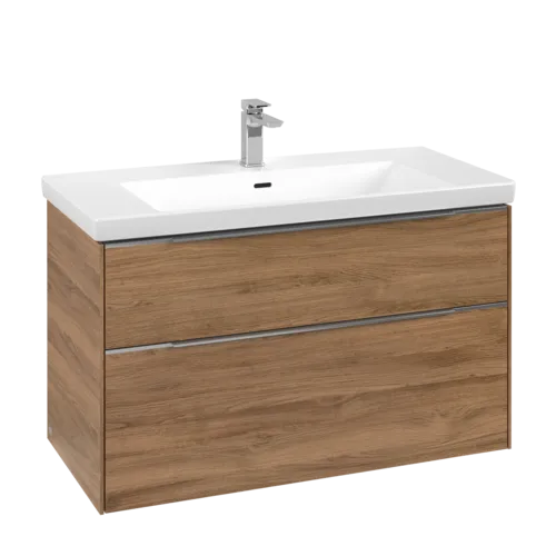 Bild von VILLEROY BOCH Subway 3.0 Waschbeckenunterschrank, mit Beleuchtung, 2 Auszüge, 973 x 576 x 478 mm, Kansas Oak #C570L0RH