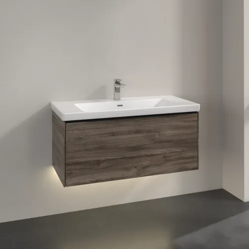 Bild von VILLEROY BOCH Subway 3.0 Waschbeckenunterschrank, mit Beleuchtung, 1 Auszug, 973 x 429 x 478 mm, Stone Oak #C569L1RK