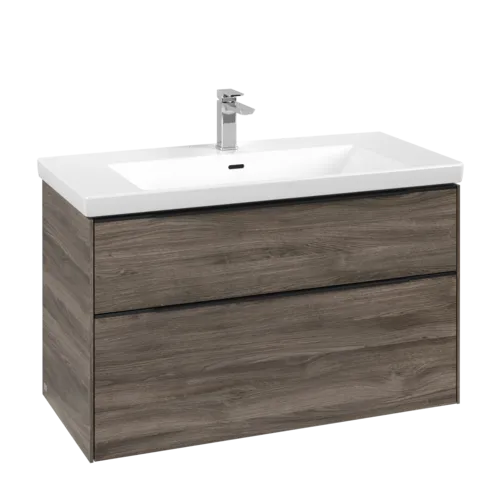 Bild von VILLEROY BOCH Subway 3.0 Waschbeckenunterschrank, mit Beleuchtung, 2 Auszüge, 973 x 576 x 478 mm, Stone Oak #C570L1RK