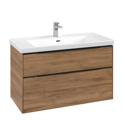 Bild von VILLEROY BOCH Subway 3.0 Waschbeckenunterschrank, mit Beleuchtung, 2 Auszüge, 973 x 576 x 478 mm, Kansas Oak #C570L1RH