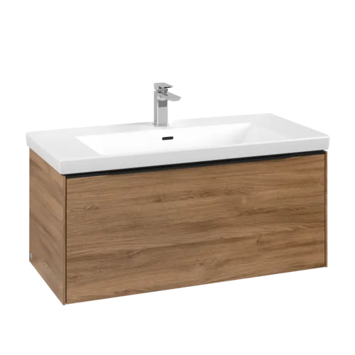 Bild von VILLEROY BOCH Subway 3.0 Waschbeckenunterschrank, mit Beleuchtung, 1 Auszug, 973 x 429 x 478 mm, Kansas Oak #C569L1RH