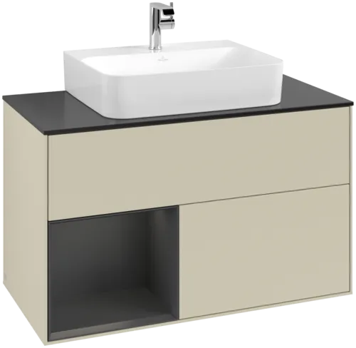 Bild von VILLEROY BOCH Finion Waschbeckenunterschrank, mit Beleuchtung, 2 Auszüge, 1000 x 603 x 501 mm, Silk Grey Matt Lacquer / Glossy White Lacquer / Glass Black Matt #F112GFHJ