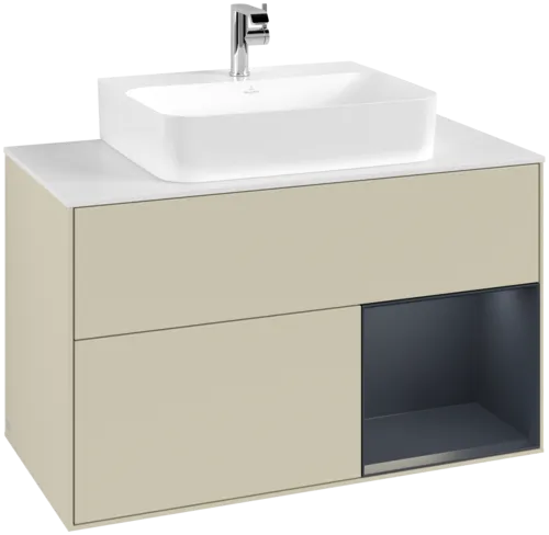 Bild von VILLEROY BOCH Finion Waschbeckenunterschrank, mit Beleuchtung, 2 Auszüge, 1000 x 603 x 501 mm, Silk Grey Matt Lacquer / Midnight Blue Matt Lacquer / Glass White Matt #F121HGHJ